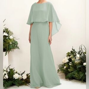 Carlyna Savin Chiffon Dress Bridesmaid in Sage Green Size M